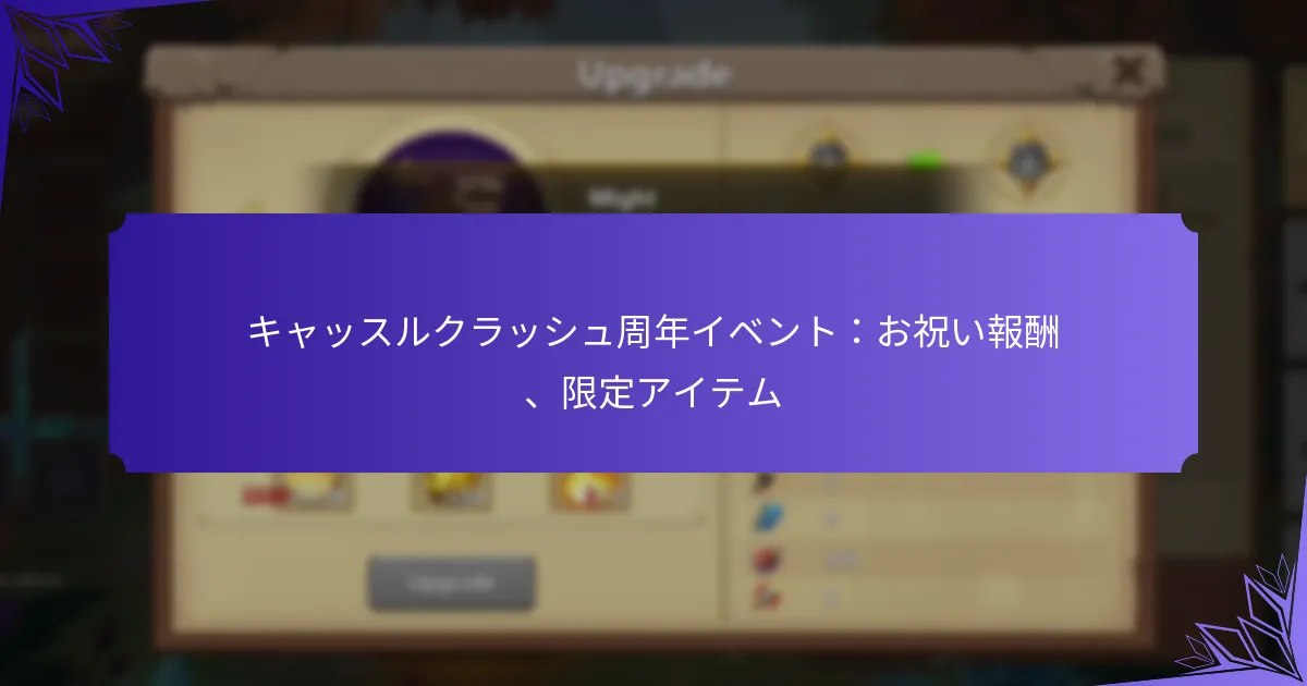 キャッスルクラッシュ周年イベント：お祝い報酬、限定アイテム
